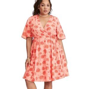 Torrid Coral Floral Print Georgette Wrap Dress, Women's Size 26